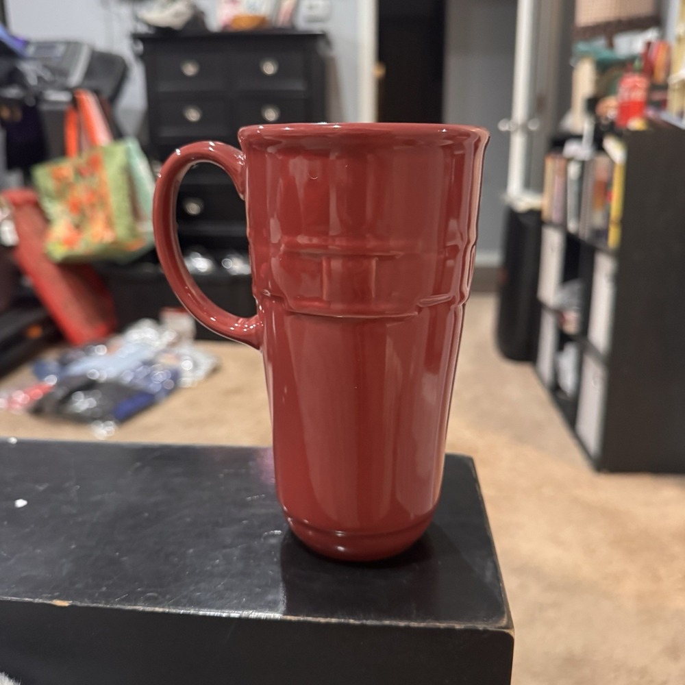 Longaberger Pottery Woven Traditions Tall Red Paprika Coffee Mug Cup